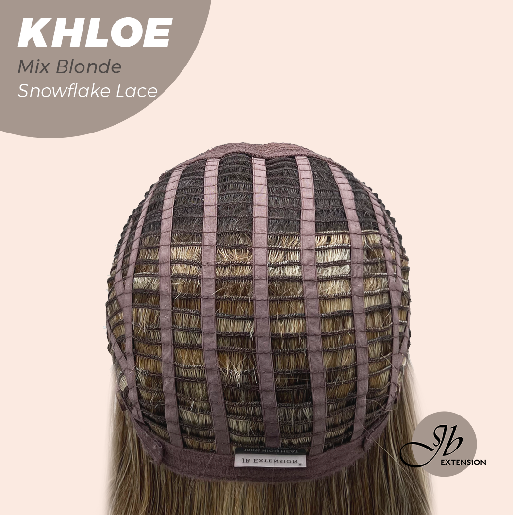 JBEXTENSION 12 Inches Bob Cut Mix Blonde Pre-Cut Snowflake Lace Frontlace Glueless Wig KHLOE MIX BLONDE【PERMATEASE】【BENDY EAR TABS】