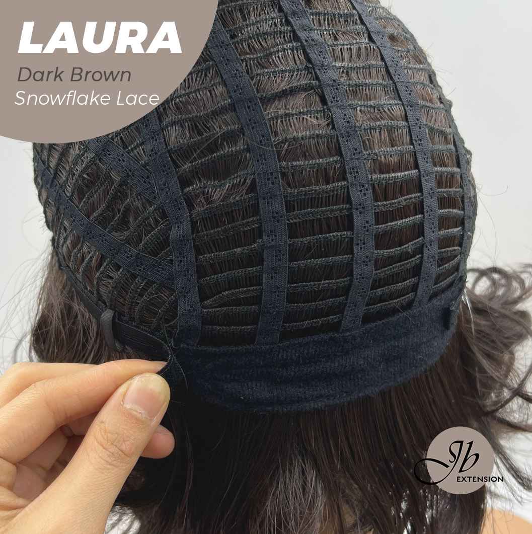 JBEXTENSION 14 Inches Dark Brown Pre-Cut Side Part Snowflake Lace Frontlace Glueless Wig LAURA SNOWFLAKE DARK BROWN【BENDY EAR TABS】- S/M