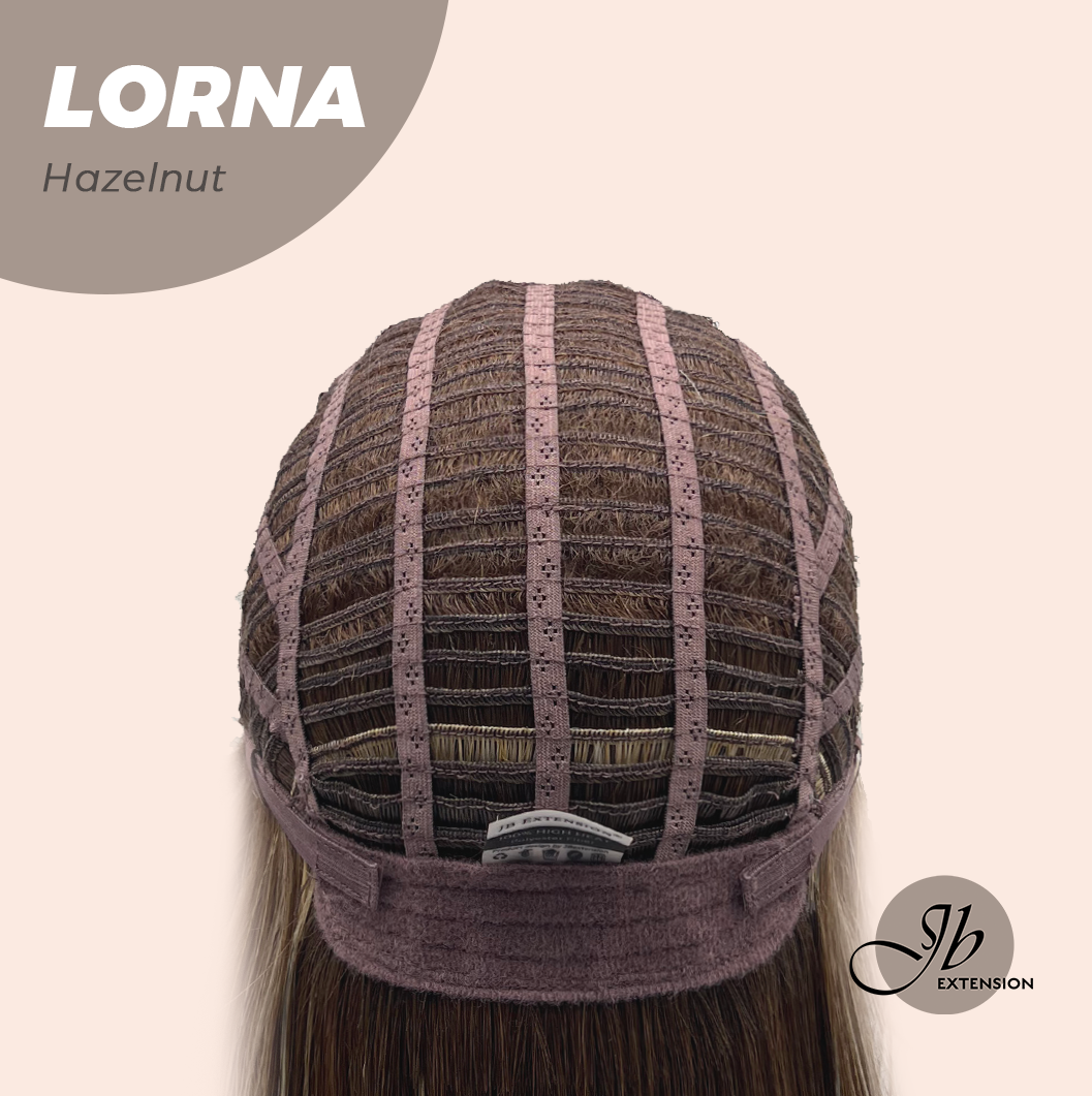 JBEXTENSION 18 Inches Hazelnut Blonde Highlight Curly Women Fashion Full Machine Wig With Bangs LORNA HAZELNUT【PLUS PERMATEASE】【BENDY EAR TABS】