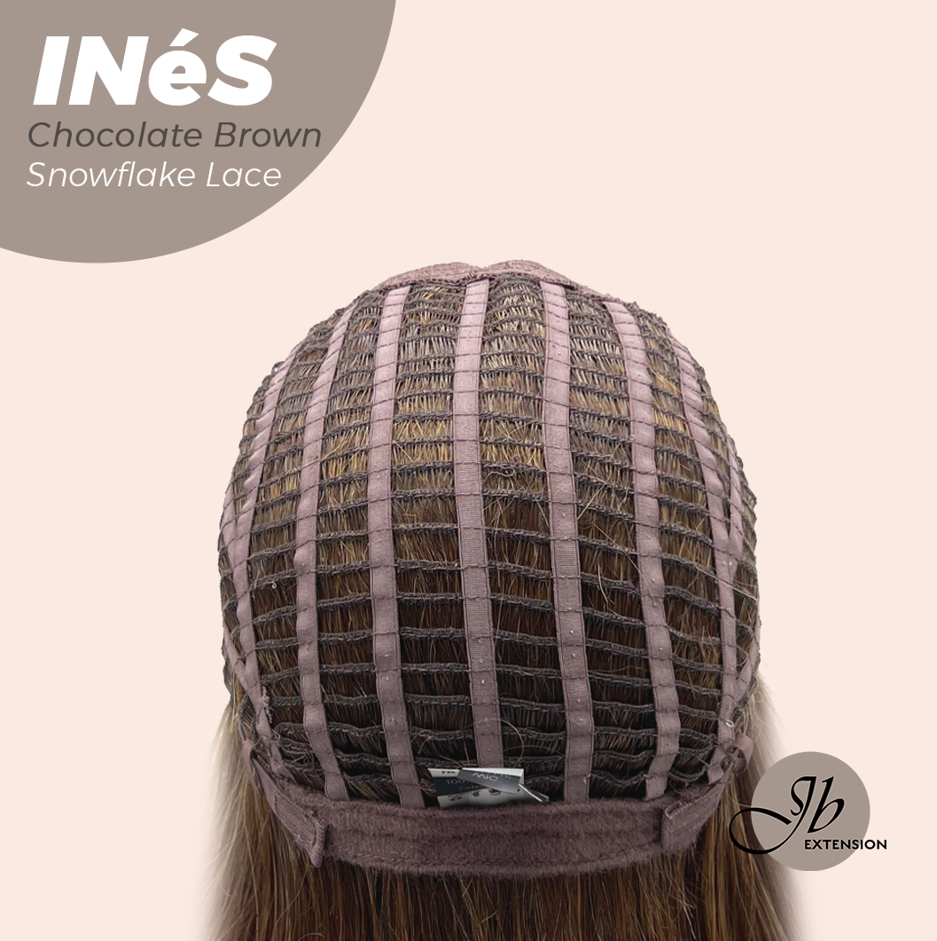 JBEXTENSION 22 Inches Chocolate Brown Pre-Cut Snowflake Lace Frontlace Glueless Wig INéS CHOCOLATE BROWN【PERMATEASE】【BENDY EAR TABS】- M/L