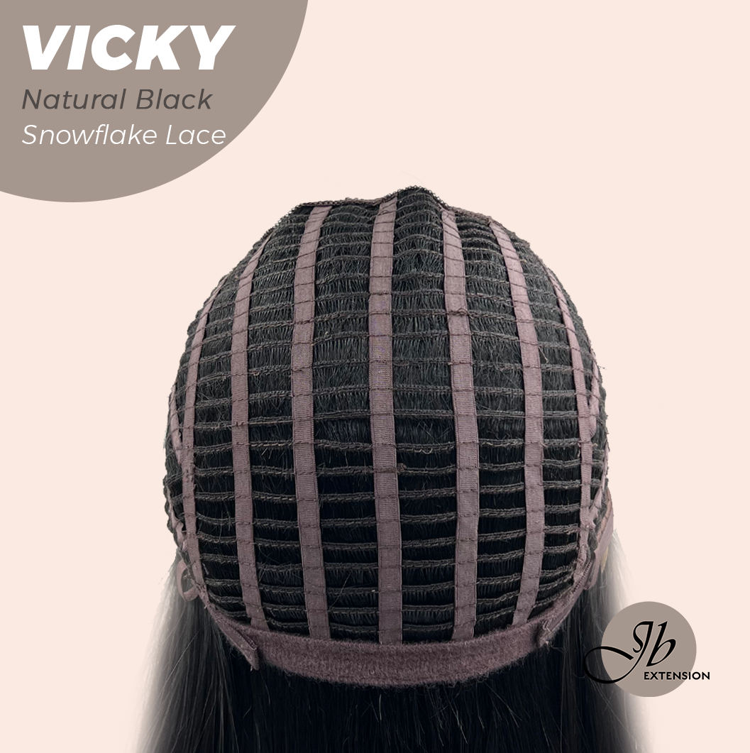 JBEXTENSION 20 Inches Natural Black Pre-Cut Snowflake Lace Frontlace Glueless Wig VICKY NATURAL BLACK【PERMATEASE】【BENDY EAR TABS】