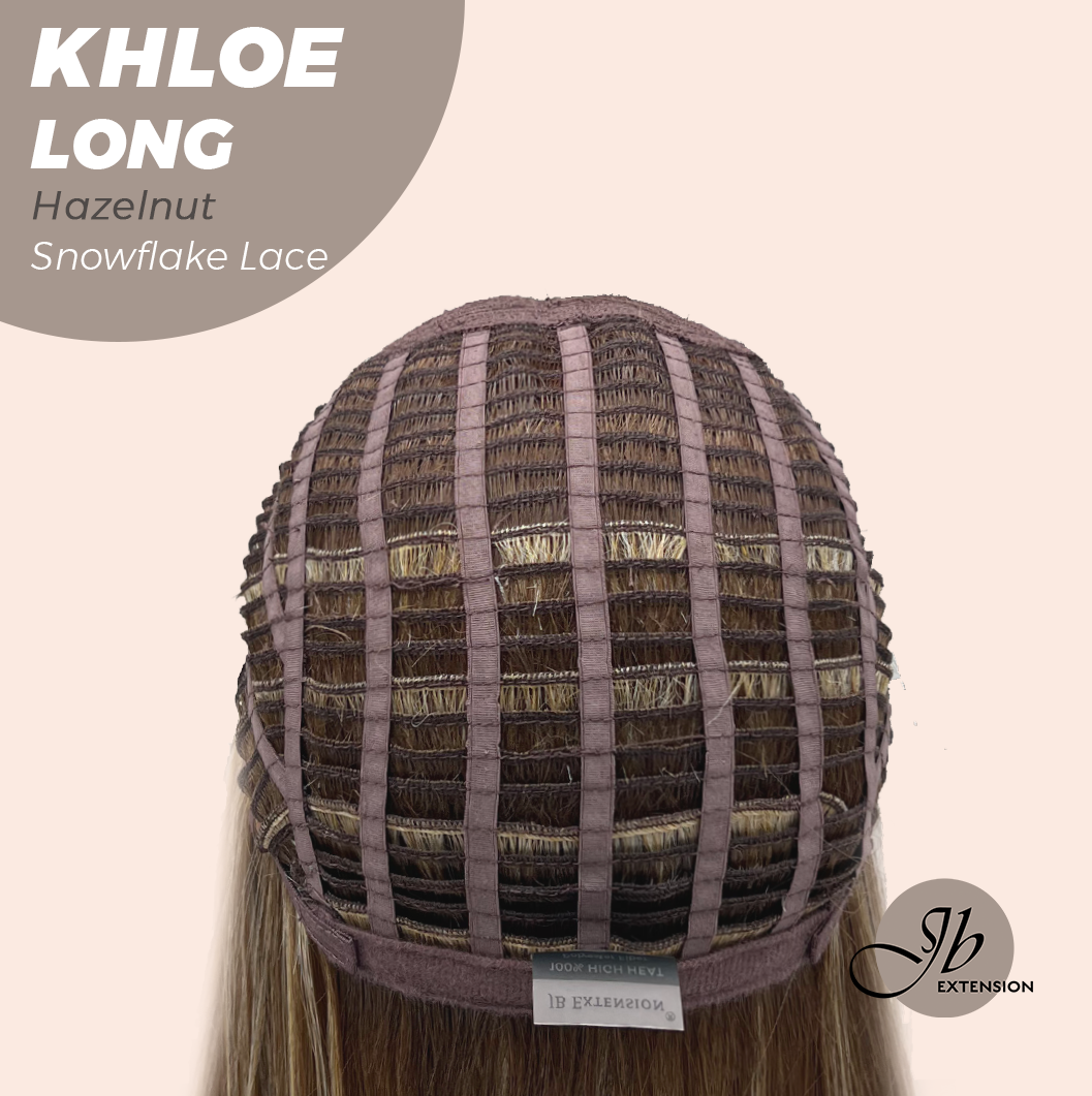 JBEXTENSION 18 Inches Hazelnut Blonde Highlight Pre-Cut Snowflake Lace Frontlace Glueless Wig KHLOE LONG HAZELNUT【PERMATEASE】【BENDY EAR TABS】- M/L