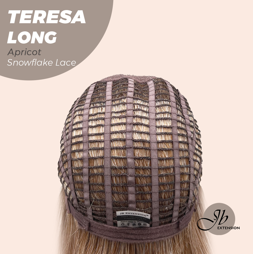 JBEXTENSION 22 Inches Long Apricot Pre-Cut Snowflake Lace Frontlace Glueless Wig TERESA LONG APRICOT【PERMATEASE】【BENDY EAR TABS】