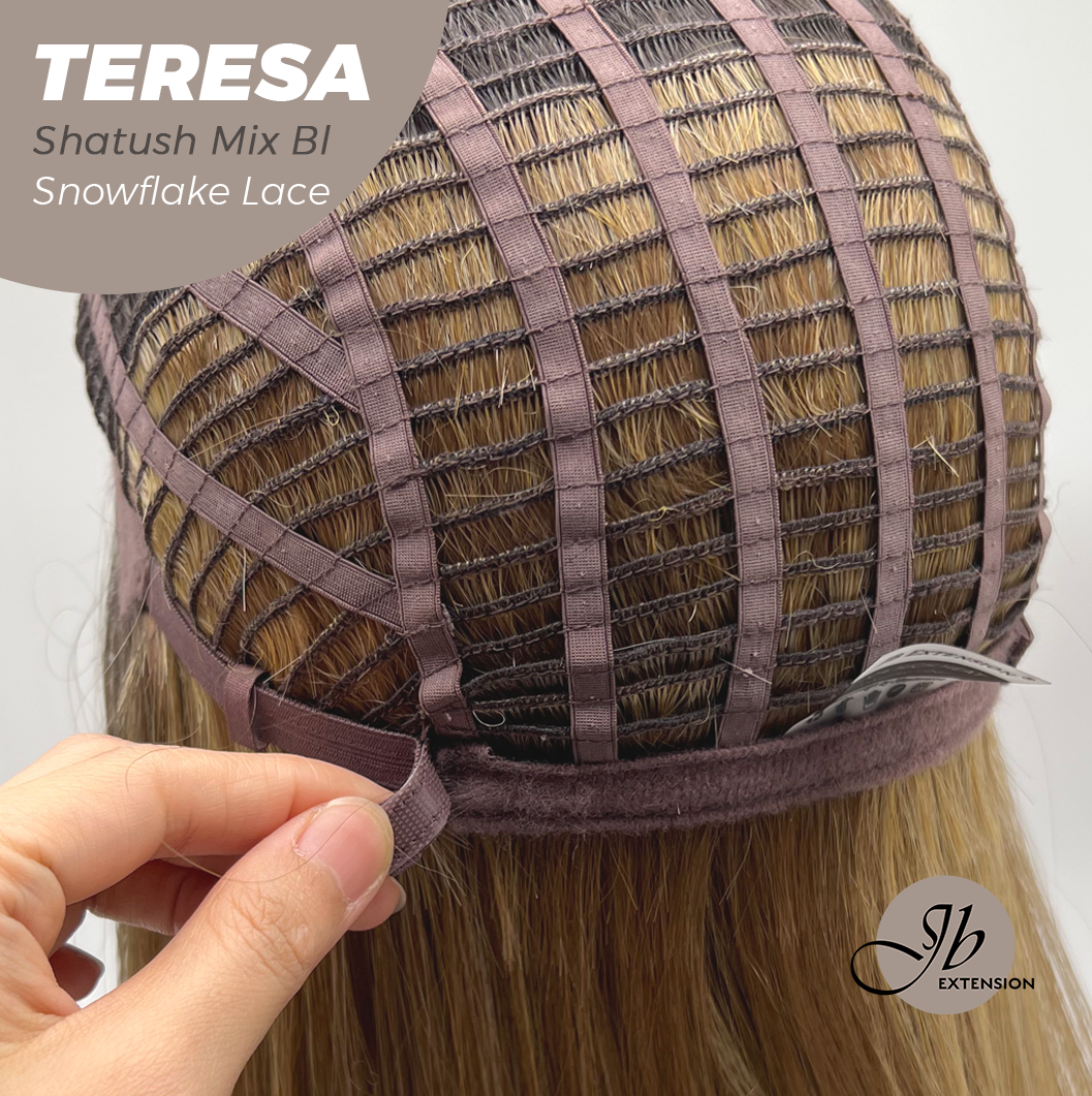 JBEXTENSION 18 Inches Shatush Mix Blonde Pre-Cut Snowflake Lace Frontlace Glueless Wig TERESA SHATUSH MIX BLONDE【PERMATEASE】【BENDY EAR TABS】- M/L