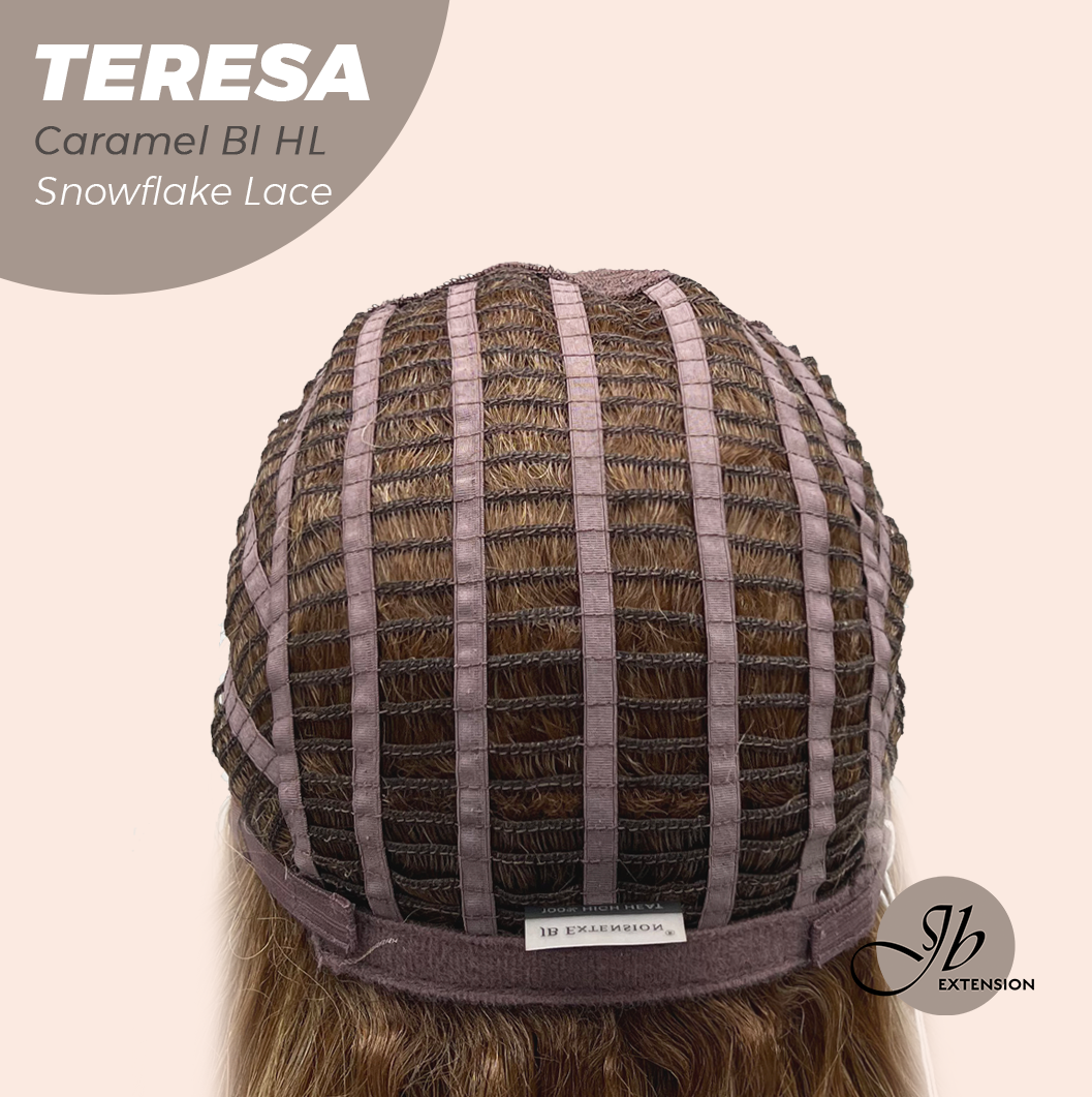 JBEXTENSION 18 Inches Caramel Blonde Highlight Pre-Cut Snowflake Lace Frontlace Glueless Wig TERESA CARAMEL BLONDE HIGHLIGHT【PERMATEASE】【BENDY EAR TABS】