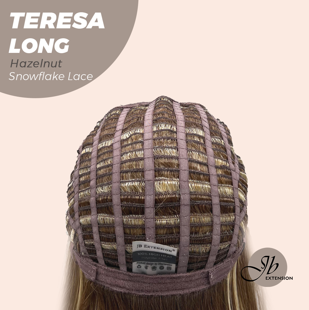 JBEXTENSION 22 Inches Long Hazelnut Pre-Cut Snowflake Lace Frontlace Glueless Wig TERESA LONG HAZELNUT【PERMATEASE】【BENDY EAR TABS】- M/L