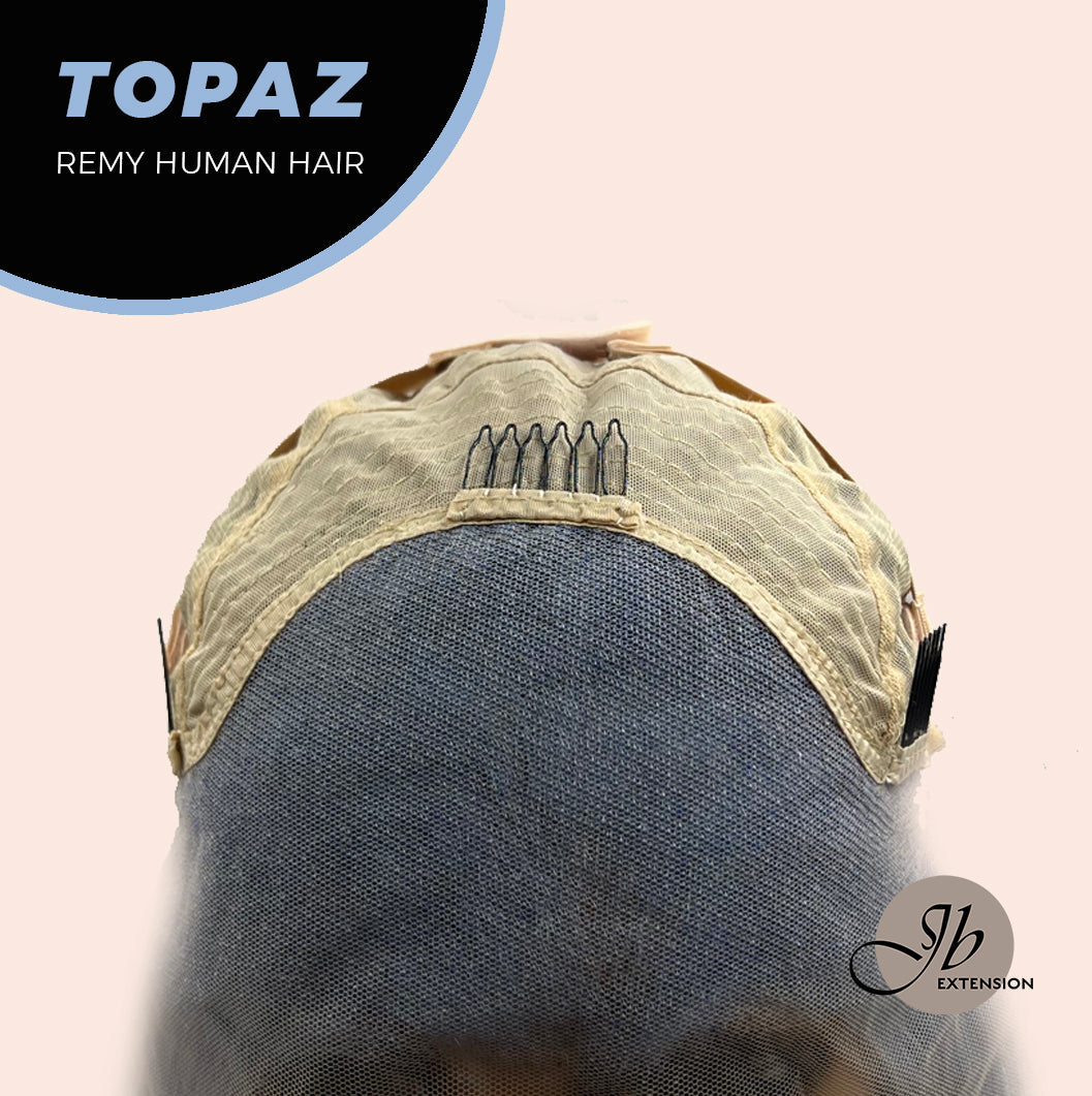 JBEXTENSION GEMSTONE COLLECTION 12 Inches Real Human Hair Light Blue Bob Cut Free Parting Wig TOPAZ