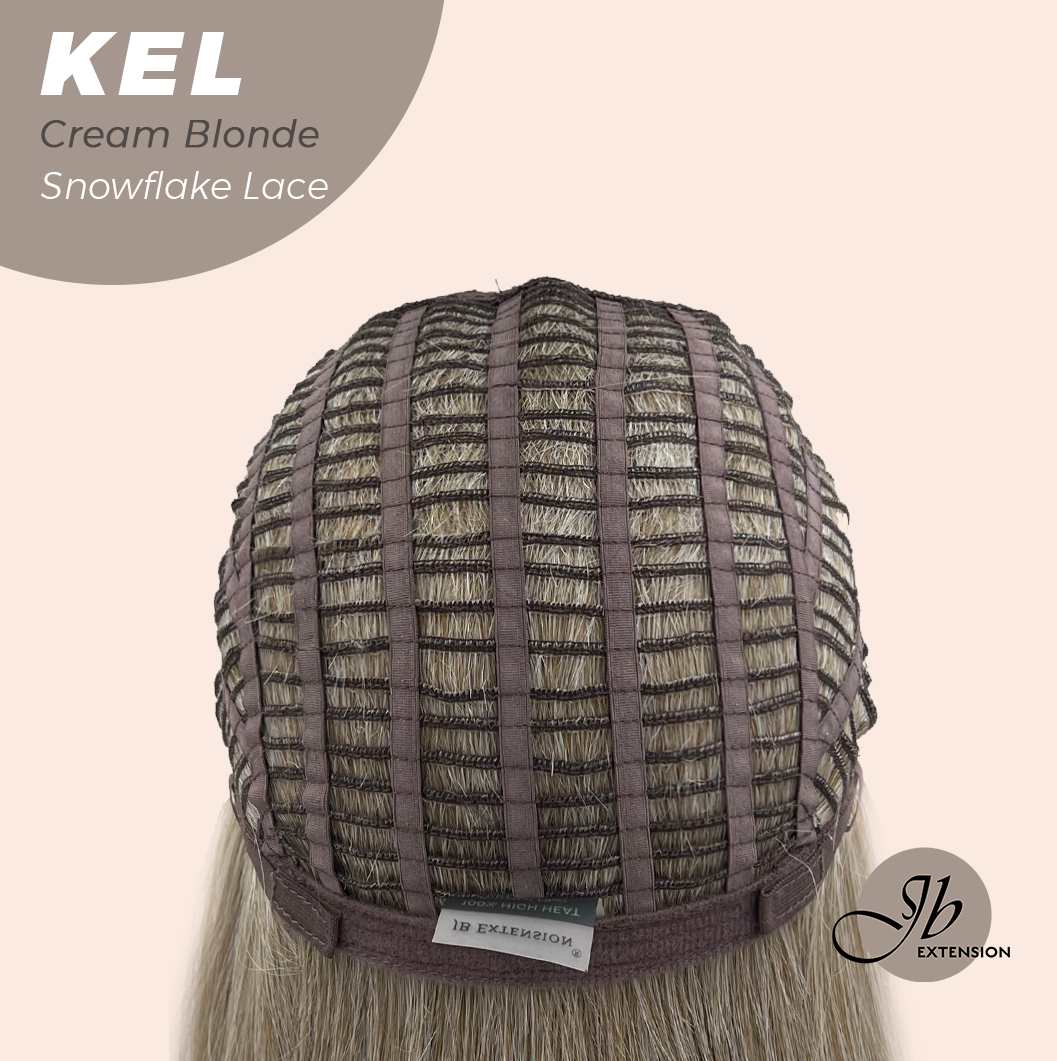 JBEXTENSION 22 Inches Cream Blonde Pre-Cut Snowflake Lace Frontlace Glueless Wig KEL CREAM BLONDE【PERMATEASE】【BENDY EAR TABS】- M/L