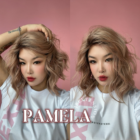 JBEXTENSION 14 Inches Ash Strawberry Blonde Women Fashion Full Machine Wig PAMELA【PLUS PERMATEASE】【BENDY EAR TABS】