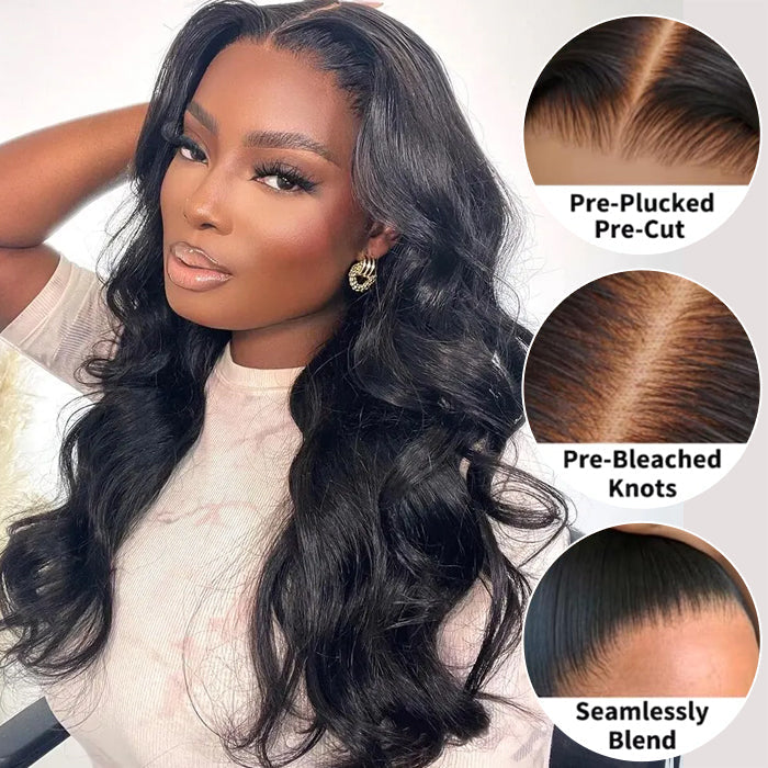 3D Body Wave Wig 220% Density 13x4 Human Hair Lace Frontal Wig Pre Plucked Pre Bleached Pre Cut Gluless Wig