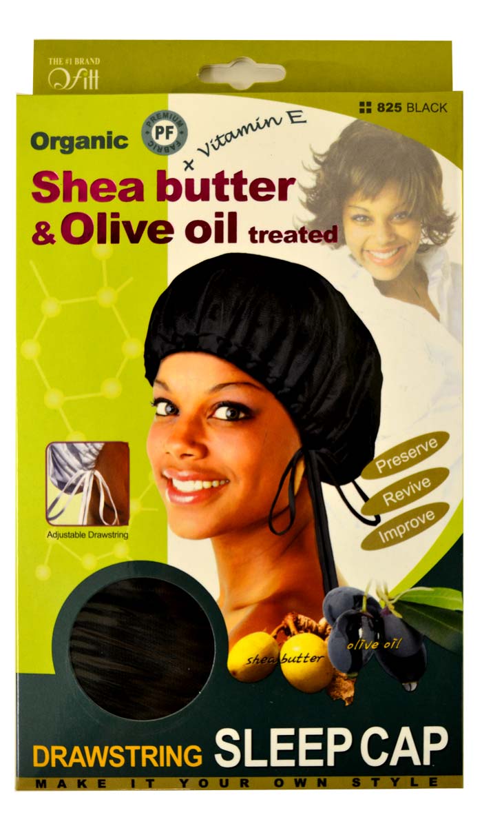 Qfitt Organic Shea Butter & Olive Oil Treated DRAWSTRING SLEEP CAP (825 Black)