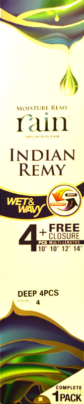 Rain Moisture Indian Remy 100% Human Hair DEEP 4 Pcs Wet & Wavy 10/10/12/14 Inch