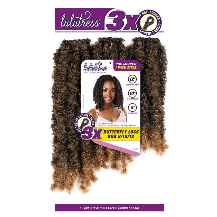 Sensationnel Lulutress Pre-Looped Crochet Braids 1 Pack Style - 3X BUTTERFLY LOCS BOB 8/10/12