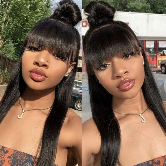 Glueless Human Hair Wigs with Bangs for Black Women Straight 2x4 HD Lace Wigs With Bangs