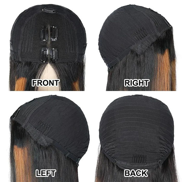 Hot Highlight Balayage Straight V/U Part Wig No Leave Out Glueless Human Hair Wigs Beginner Friendly