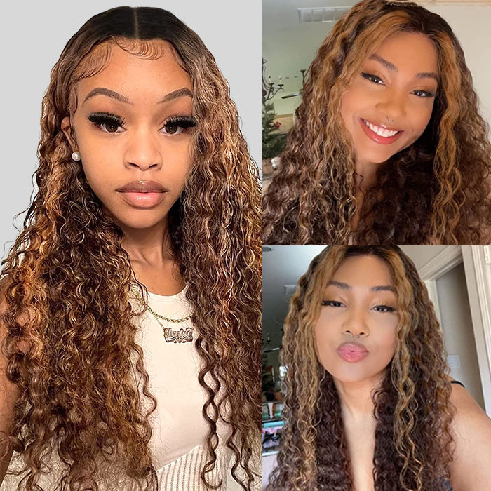 Deep Wave 4/27 Blonde Highlights V/U Part Human Hair Wig Beginner Friendly No Lace Meets Real Scalp