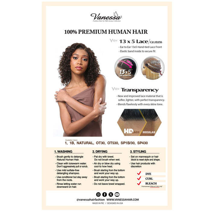 Vanessa Premium Brazilian Human Hair Glueless Hand-Tied 13x5 HD Lace Front Wig - H145 SONA