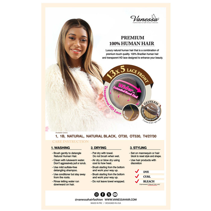 Vanessa Premium Brazilian Human Hair Glueless 13x5 HD Lace Front Wig - STR 20