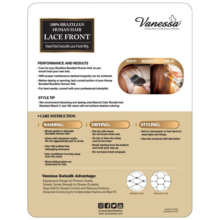 Vanessa 100% Brazilian Human Hair Swissilk Lace Front Wig - TCH JENNA