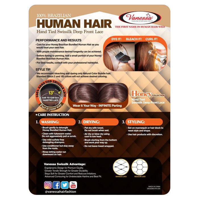 Vanessa 100% Unprocessed Human Hair 13X4 Swissilk Lace Wig - TH34 ELANDA