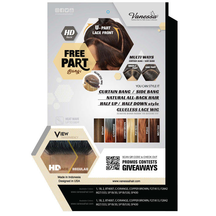 Vanessa View U-Bang Glueless U-Part HD Lace Front Wig - VIEW U-BANG SHORT