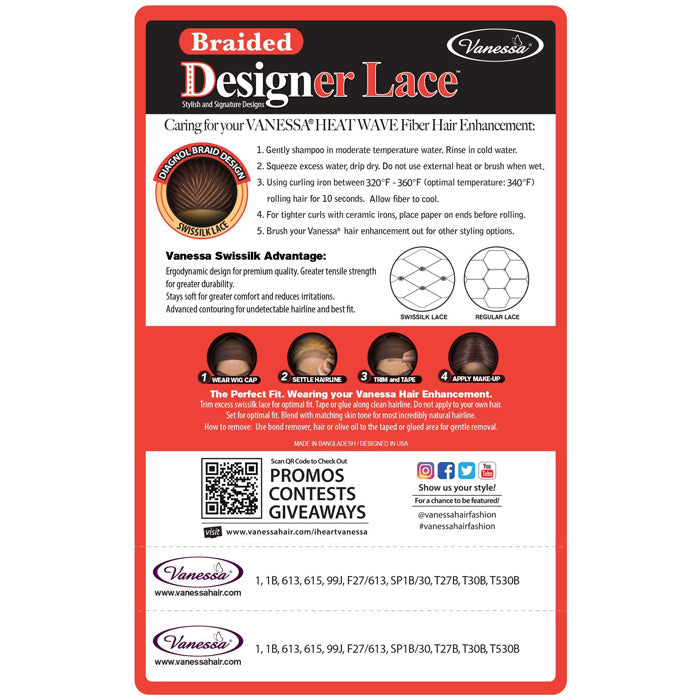 Vanessa Designer Lace Tops Diagonal Braid Swiss Lace Front Wig - BOXY 34