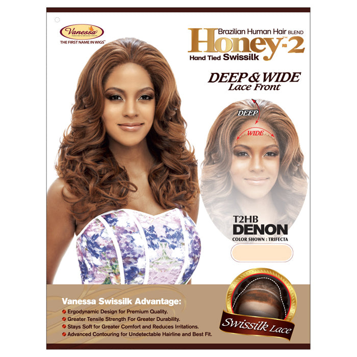 Vanessa Honey-2 Brazilian Human Hair Blend Lace Front Wig DENON