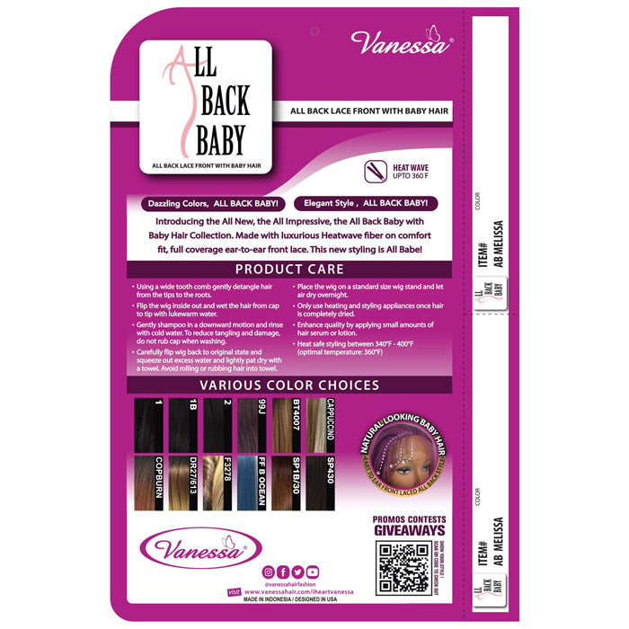 Vanessa All Black Style Full Coverage Ear to Ear Lace Front Wig - AB MELISSA