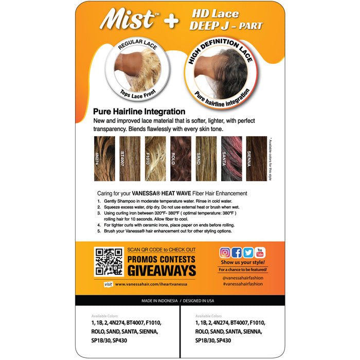 Vanessa HD Lace J-Part Front Wig - MIST JEKEE