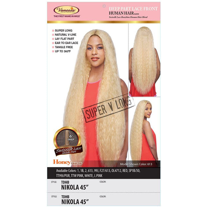 Vanessa Honey Brazilian Human Hair Blend Tops Deep Part Lace Front Wig - TDHB NIKOLA 45