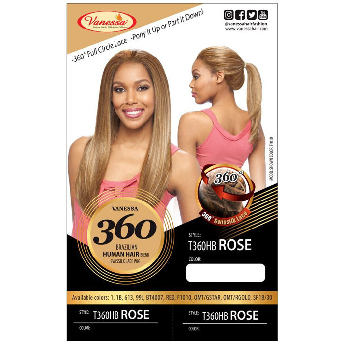 Vanessa Brazilian Human Hair Blend 360 Swissilk Lace Wig - T360HB ROSE