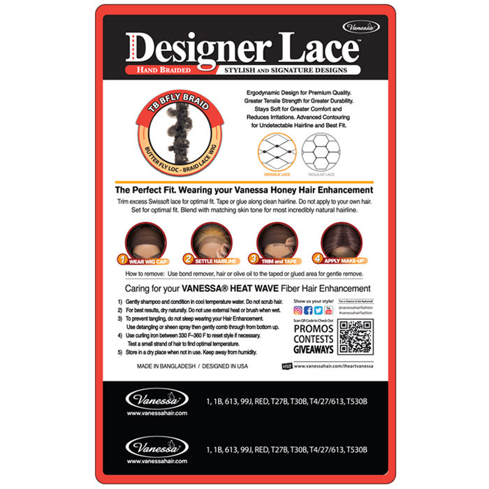 Vanessa Designer Lace Hand-Braided Lace Front Wig - TB BFLY BRAID