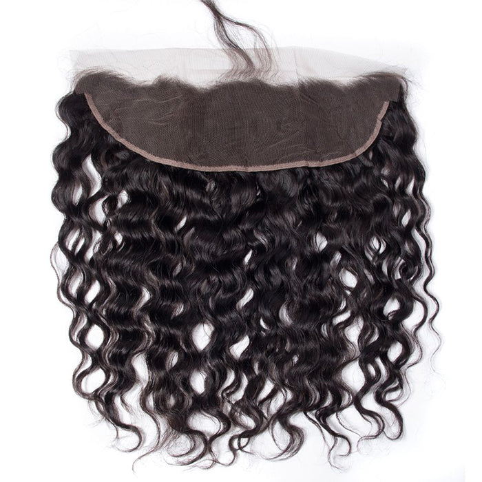 Malaysian Water Wave 4 Bundles With 13X4 Ear To Ear Lace Frontal Natural Color
