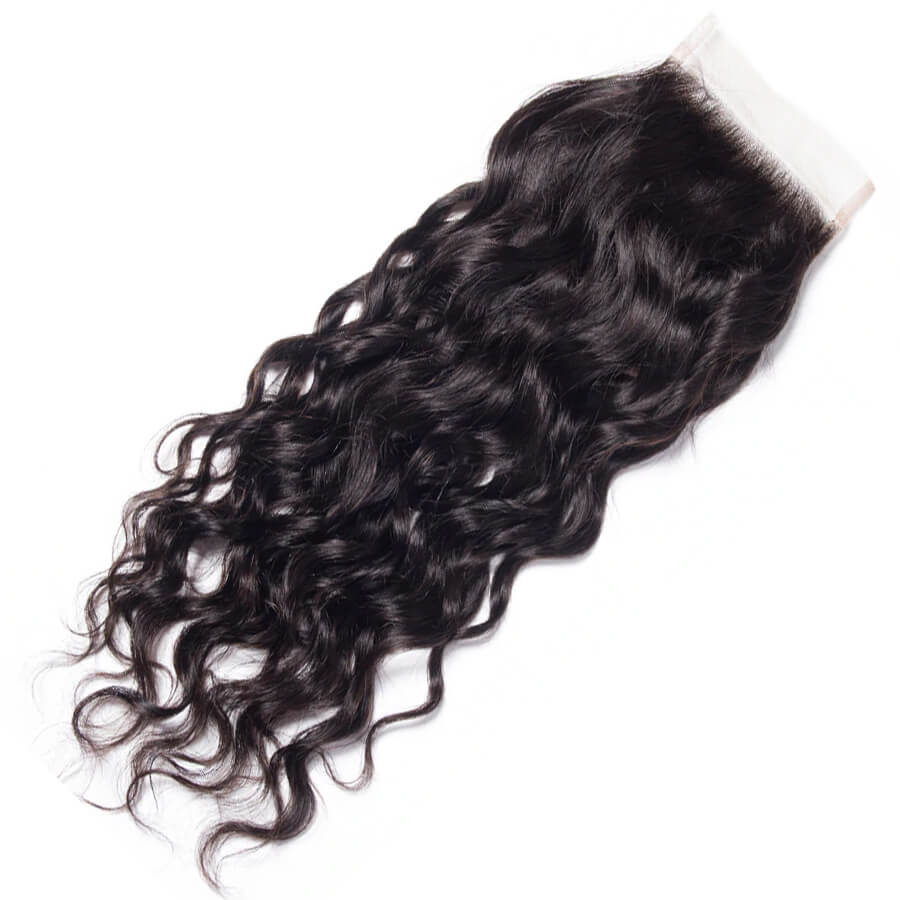 4x4 HD Transparent Lace Closure Water Wave Human Hair Closure Natural Black Hair Top Swiss Lace