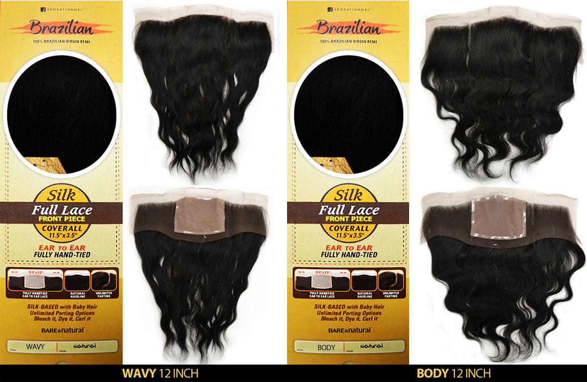 Sensationnel Bare & Natural 100% Brazilian Virgin Remi SILK FULL LACE FRONT PIECE COVERALL WAVY / BODY 12" (11.5 x 3.5)