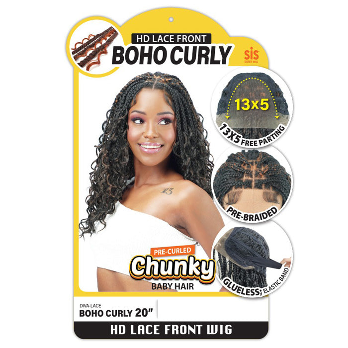 Zury Sis Chunky Glueless 13x5 HD Lace Front Wig - BOHO CURLY 20" - Pre-Braided